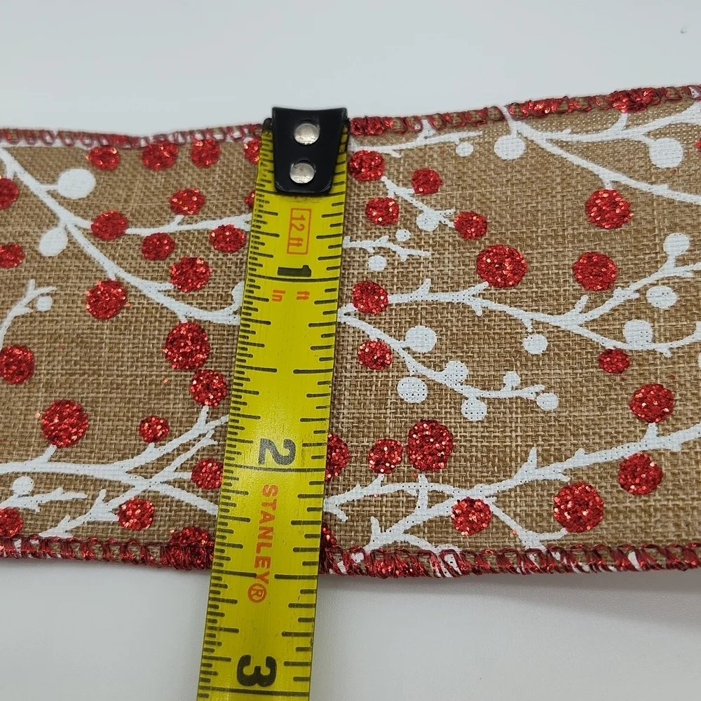 RENAISSANCE 2000 Wired Burlap Ribbon 2.5” Red Glitter Berry Two (2) Yards